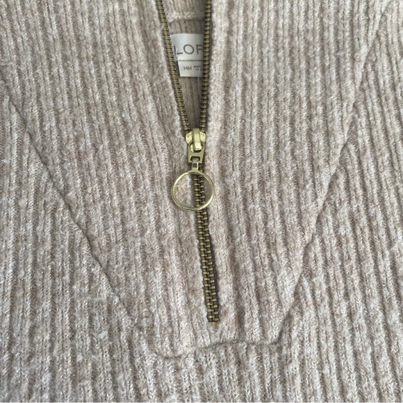 LOFT Cream Ribbed Quarter-Zip Sweater - Picture 2 of 9